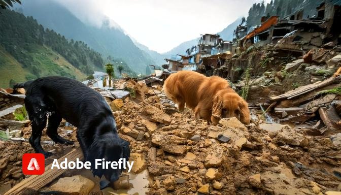 Katie and Chloe at the rescue operation after the cloudburst in Hartola