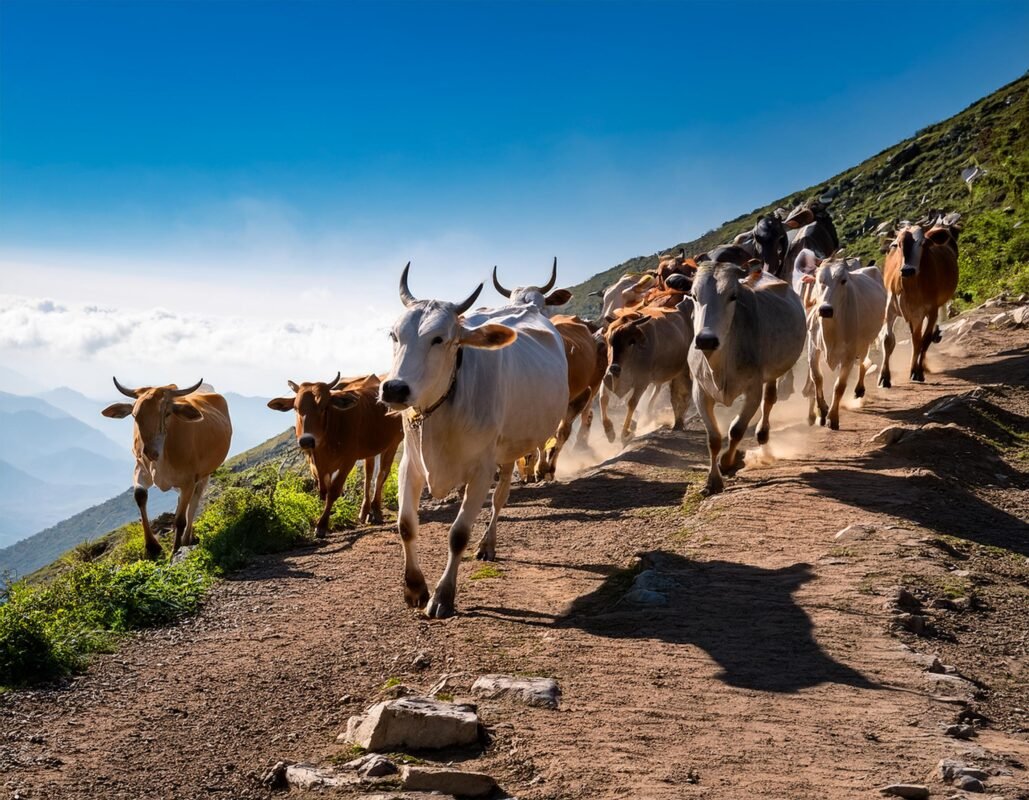 Cows running down the mountain to save Katie